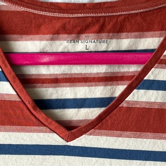 Women's L.L. Bean Signature Soft Striped T-Shirt V-Neck Top Size Large - Picture 7 of 7